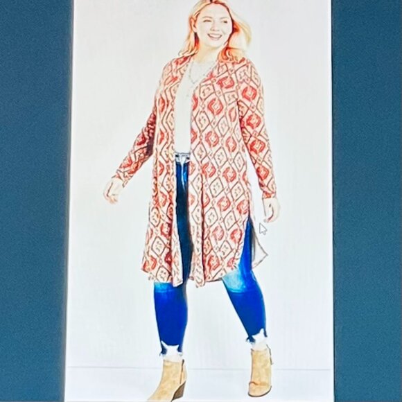 Maurices Geo Duster/Long Sweater in Orange/Brown (0X) New with Tag - Picture 9 of 9